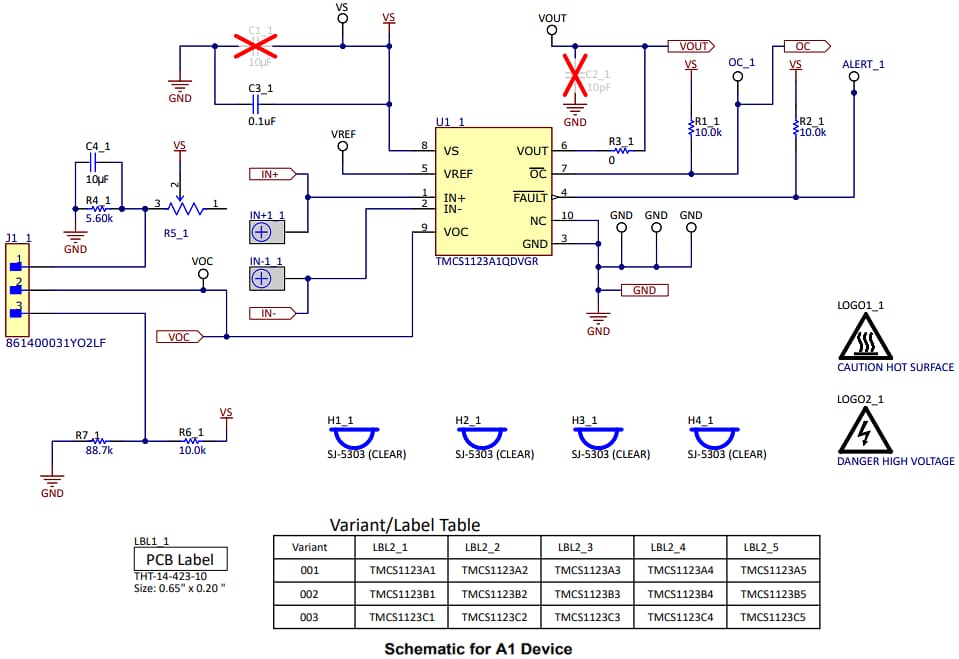 Schéma - Texas Instruments Modules d'évaluation TMCS1123xEVM